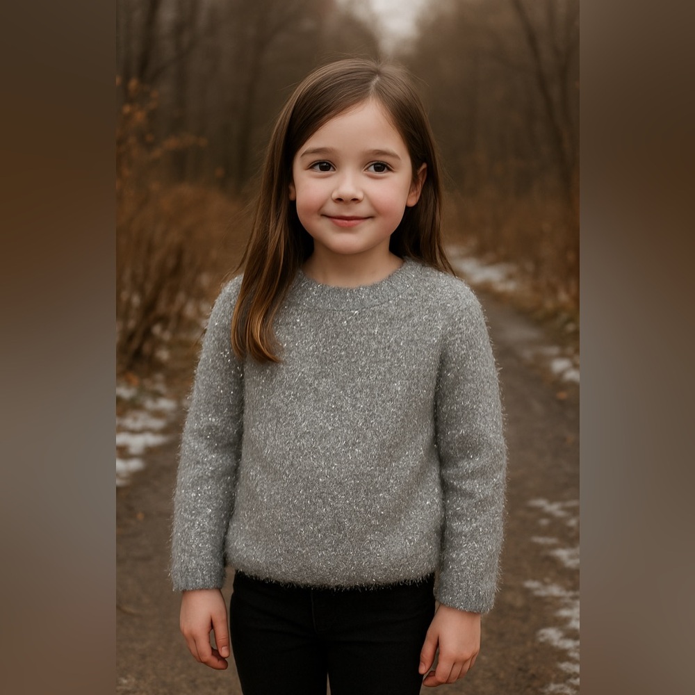 GB Girls Size 5 (5T) Fuzzy Sparkly Soft Gray and Silver Sweater